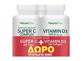 Natures Plus Set Super C 60tabs & Vitamin D3 180softgels Με Δώρο Immune Zinc 60tabs