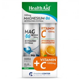 Health Aid Promo Pack Magnesium + B6 20tabs & Vitamin C 1000mg 20tabs