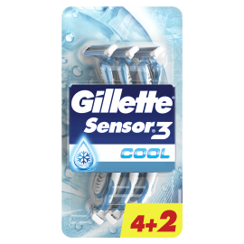 Gillette Sensor 3 Cool Ανδρική Ξυριστική Μηχανή Μίας Χρήσης, 6τεμ (4+2 Δώρο)