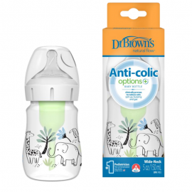 Dr. Browns Natural Flow Options+ Anti-Colic Μπιμπερό Πλαστικό με Φαρδύ Λαιμό Ελεφαντάκι 150ml