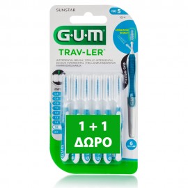 Gum Promo 1+1 Trav-ler Interdental Brush (1614) Μεσοδόντιο Βουρτσάκι 1.6mm Γαλάζιο , 6pcs + 6pcs