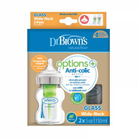 Dr. Browns Options + Anti-colic WB 52700 Γυάλινο Μπιμπερό με Φαρδύ Λαιμό με Θηλή Σιλικόνης 2x150ml