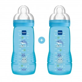 Mam Easy Active Baby Bottle Pastic, Silicone Teat 4m+ Blue 2x330ml