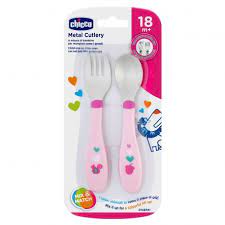 Chicco Metal Cutlery Mix& Match Pink Spoon/Fork 18m+ 2τμχ