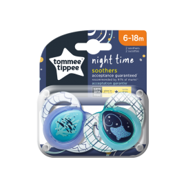 Tommee Tippee Night Time Πιπίλα Σιλικόνης Νύχτας 6-18 Μηνών Μπλέ-Γαλάζιο 2τεμ. Prod.Ref.43336202